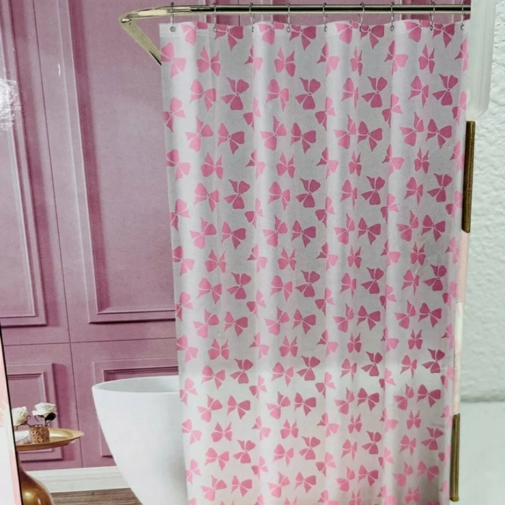 🎀 Betsey Johnson Hot Pink bows print Peva shower curtain BN! 🎀